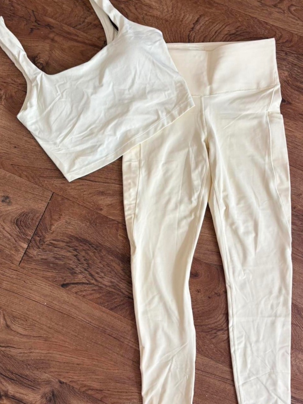 Athleta Cream High-Waist Leggings with Matching Crop Tank